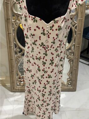 White Cherry Print Midi Dress
